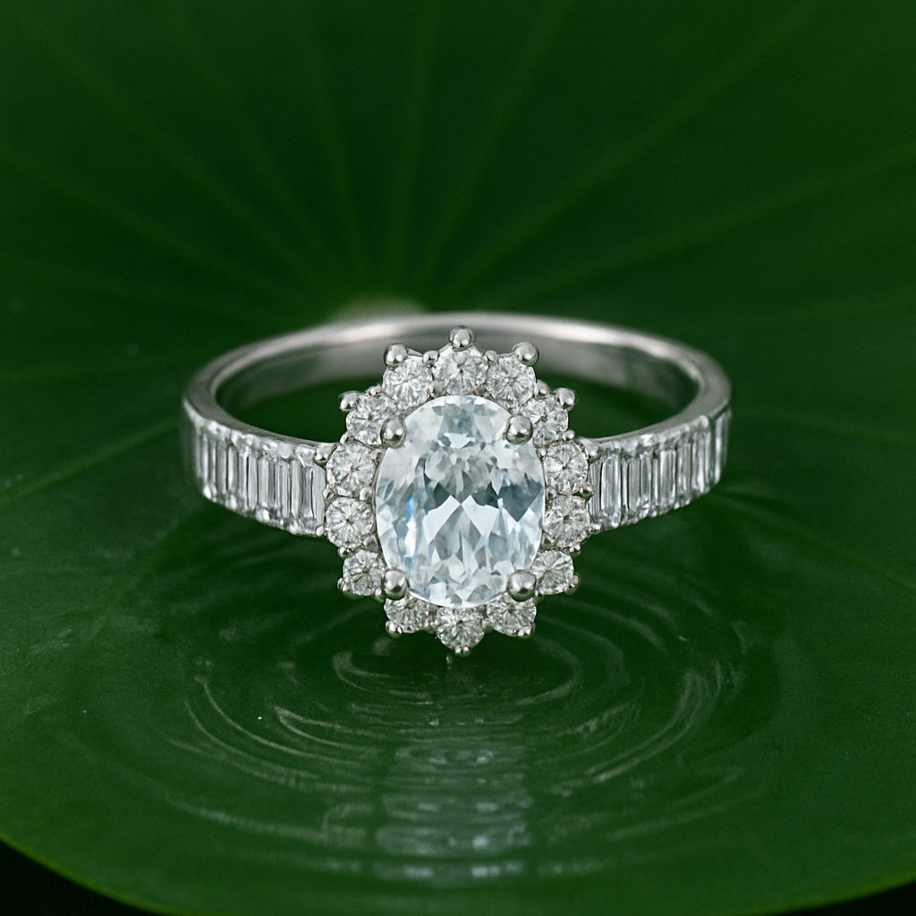 Luxury Adjustable Stainless Steel Ring with 1 Carat Gold Polish and Sparkling Oval Stone