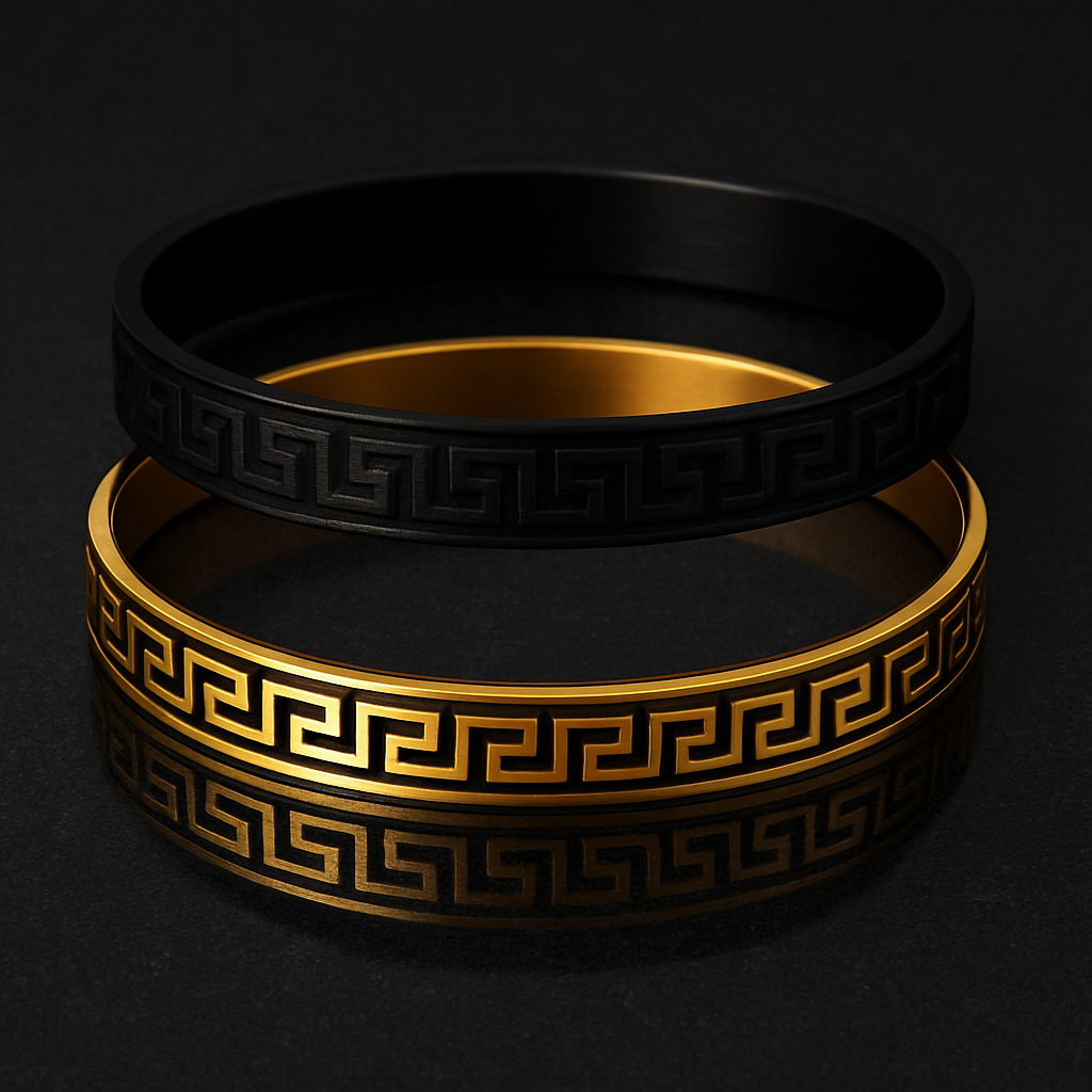 Elegant Greek Key Design Bracelets – Black and Gold Luxury Bangles