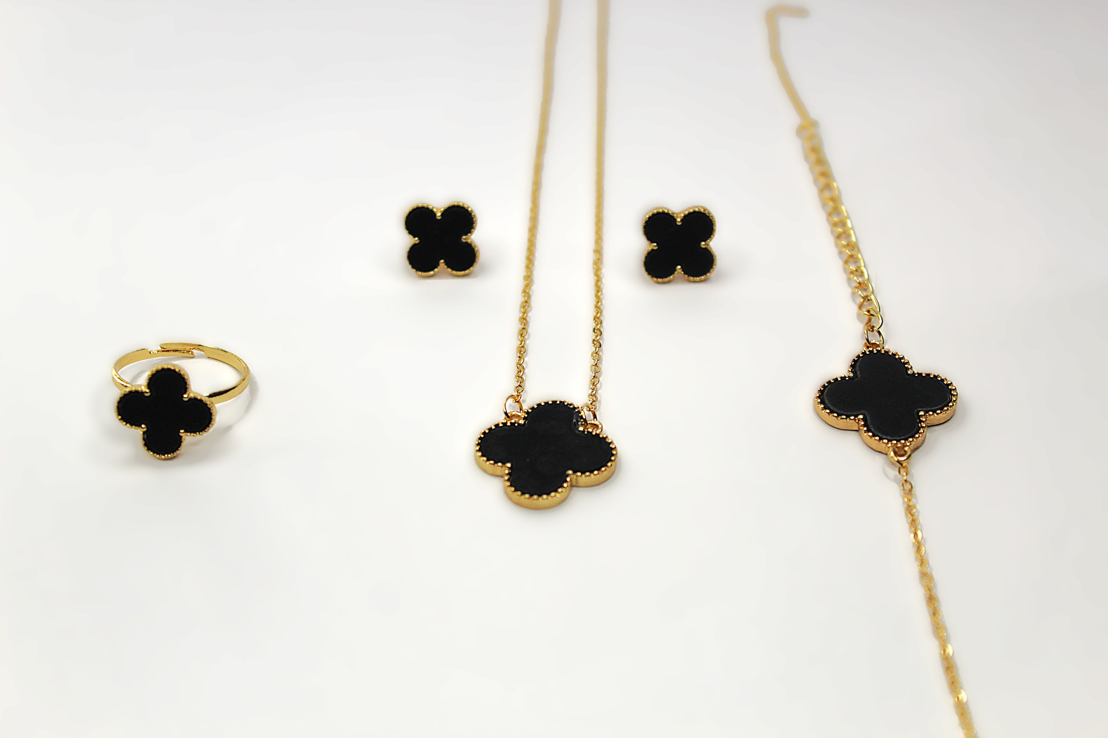 Black Clover Golden Jewellery Set – Necklace, Earrings & Ring