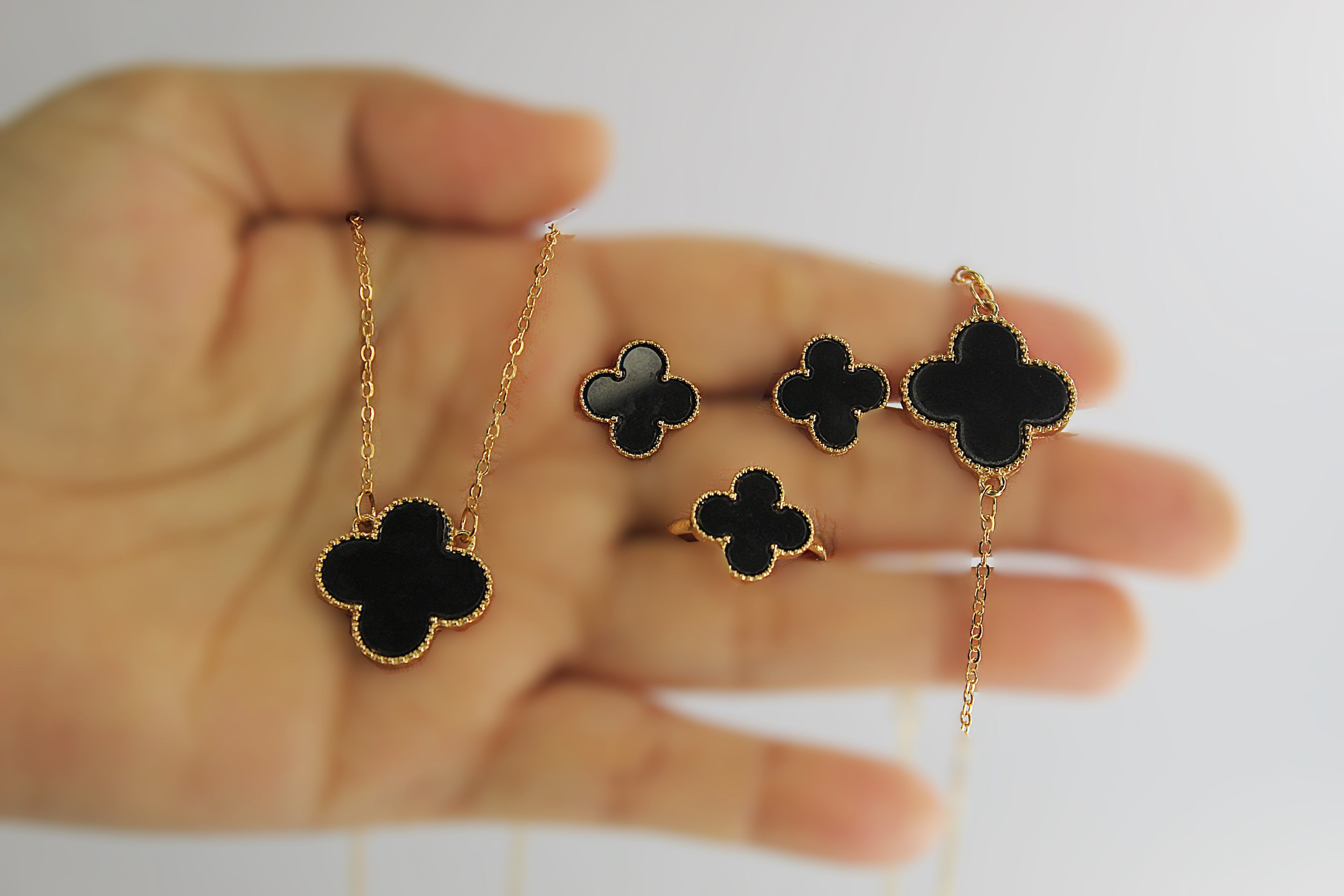Black Clover Golden Jewellery Set – Necklace, Earrings & Ring