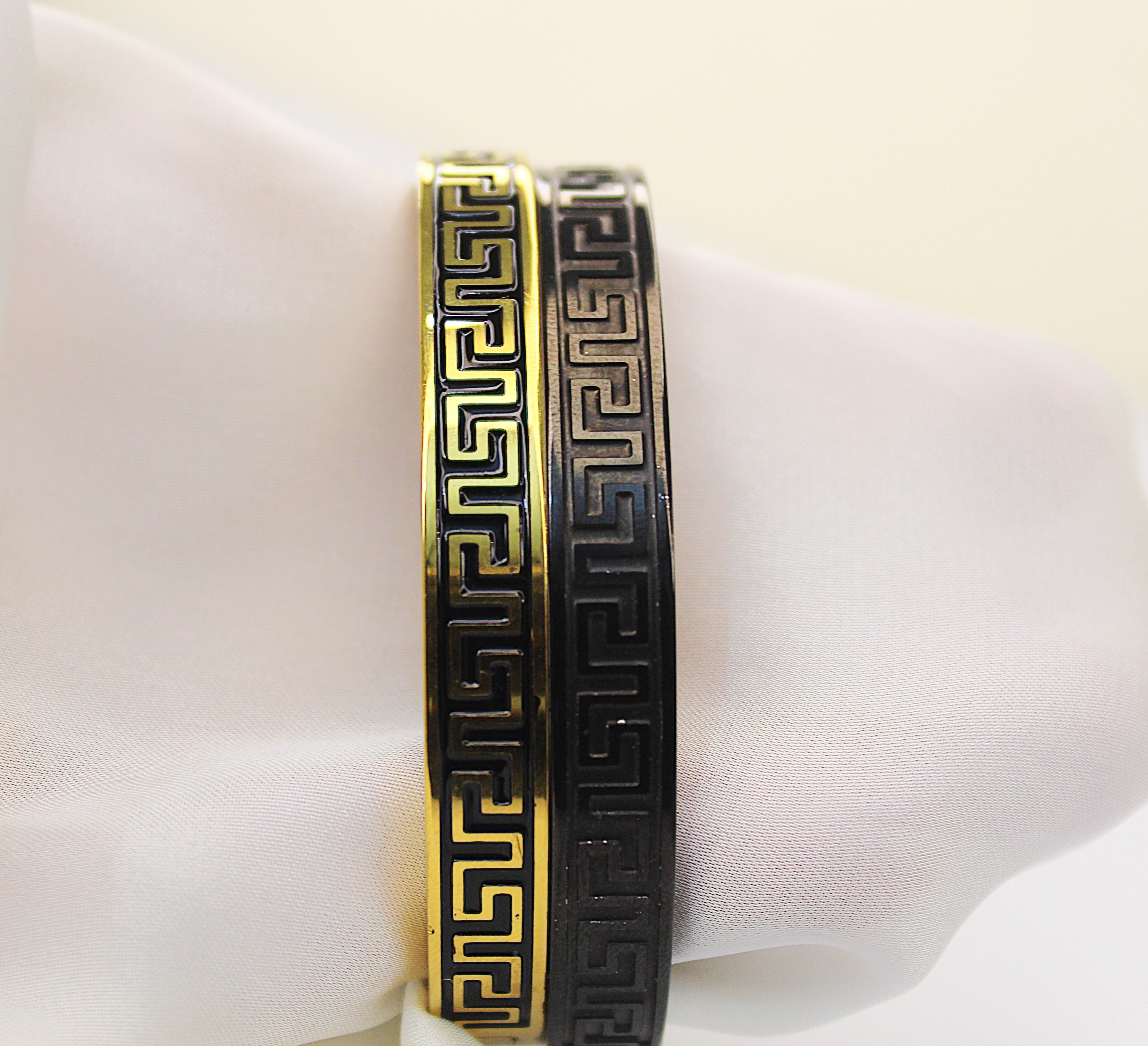 Elegant Greek Key Design Bracelets – Black and Gold Luxury Bangles