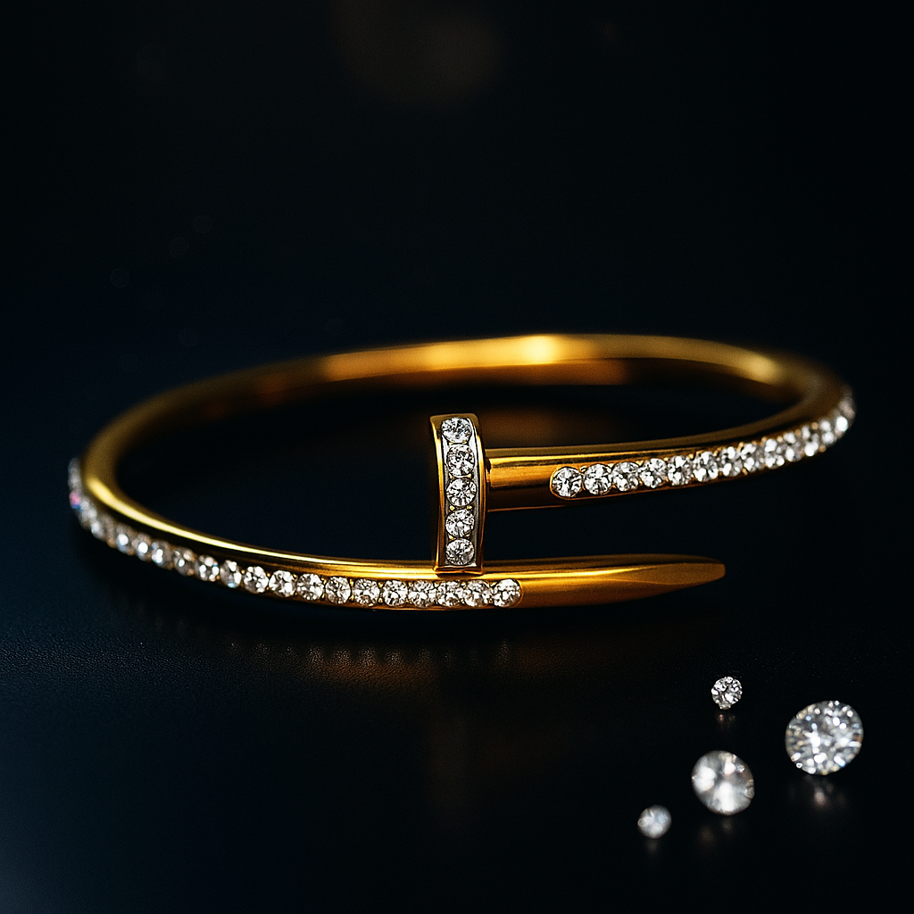 Luxury Golden Nail Bangle Stainless Steel Bracelet with 1 carat gold polish – Elegant Statement Jewelry