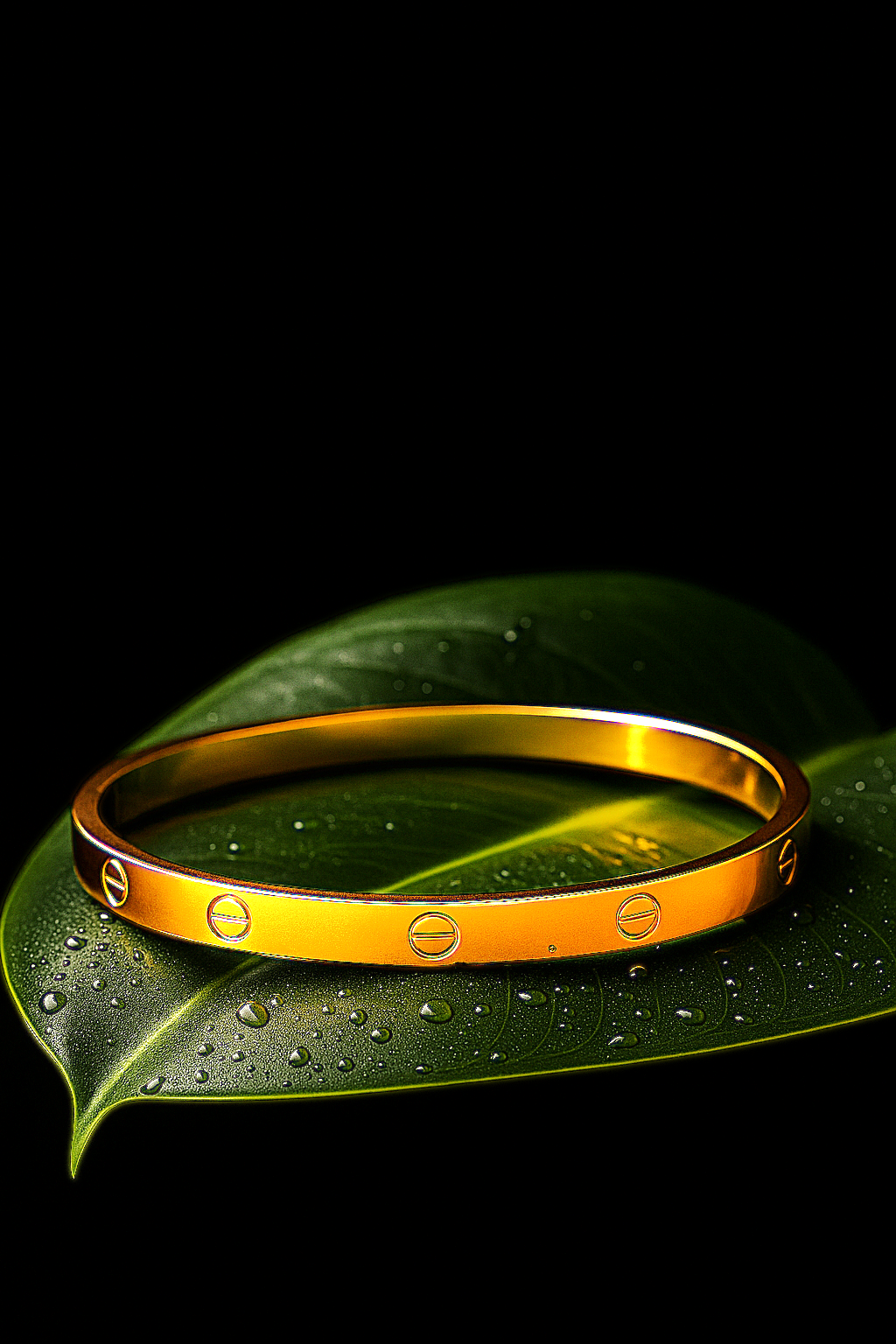 Stainless Steel Bangle with 1-Carat Gold Polish and Engraved Detailing