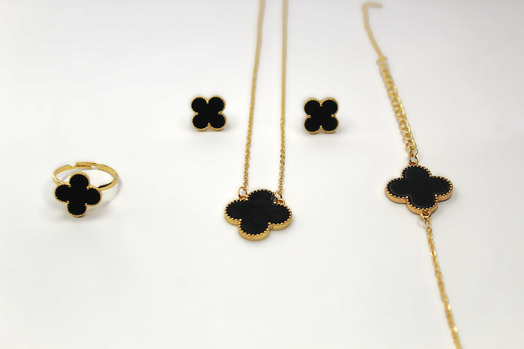 Black Clover Golden Jewellery Set – Necklace, Earrings & Ring