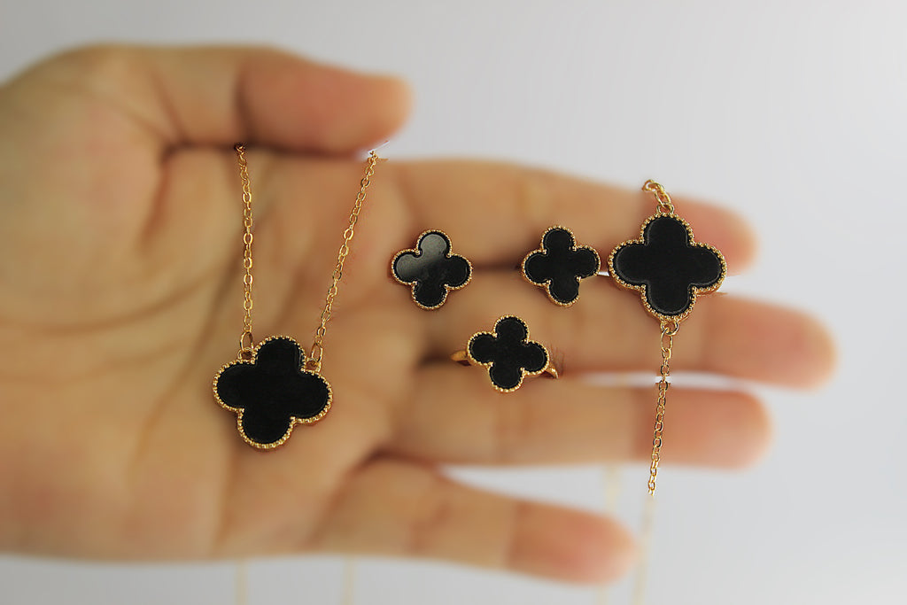Black Clover Golden Jewellery Set – Necklace, Earrings & Ring