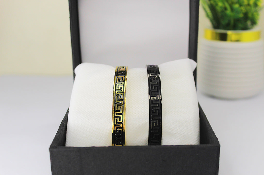 Elegant Greek Key Design Bracelets – Black and Gold Luxury Bangles