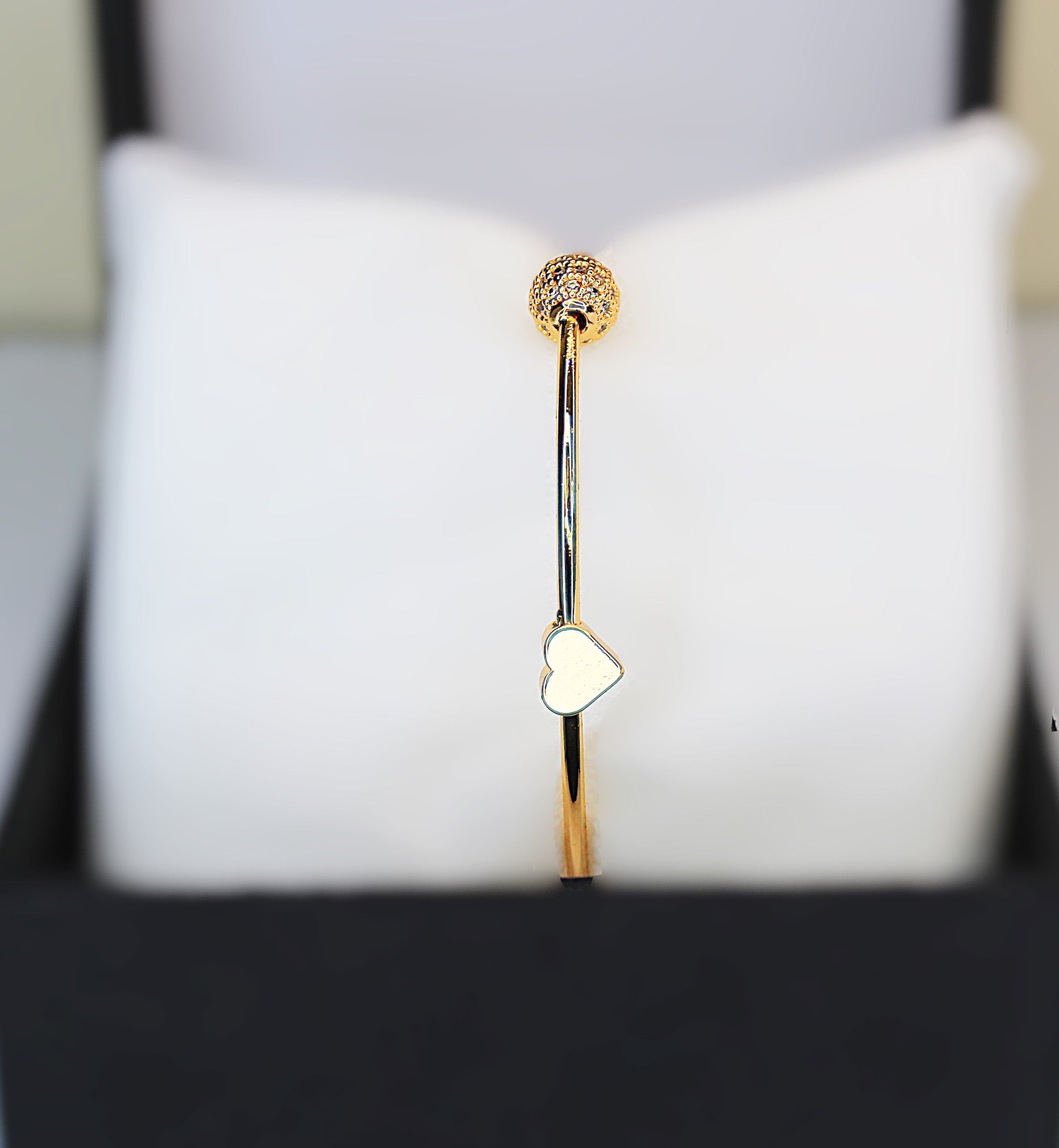Stainless Steel Bangle with 1-Carat Gold Polish and Crystal-Encrusted Centerpiece
